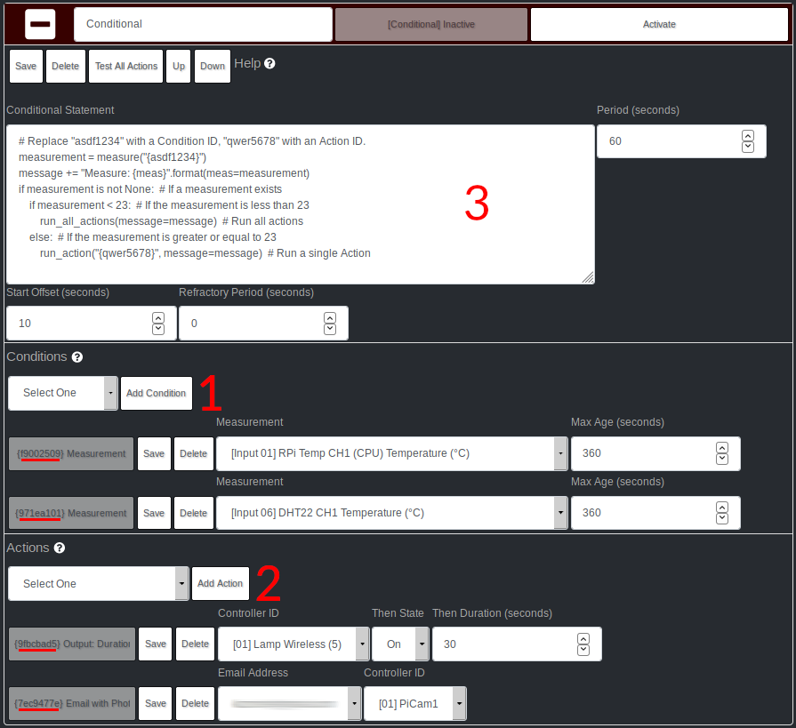 MyCodo conditional controller setup for measurement-driven actions